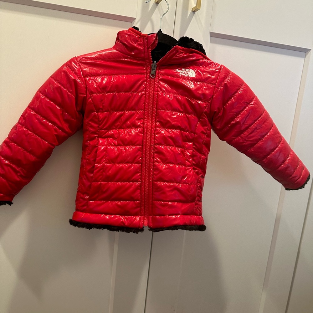 North Face toddler reversible hooded parka - pleather and fur sides